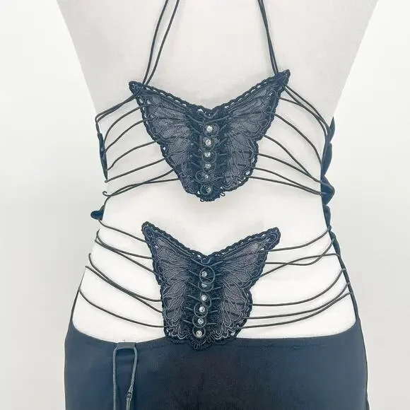 I.AM.GIA Ellery Dress Black Butterfly Long Large New with Tags - Picture 8 of 12